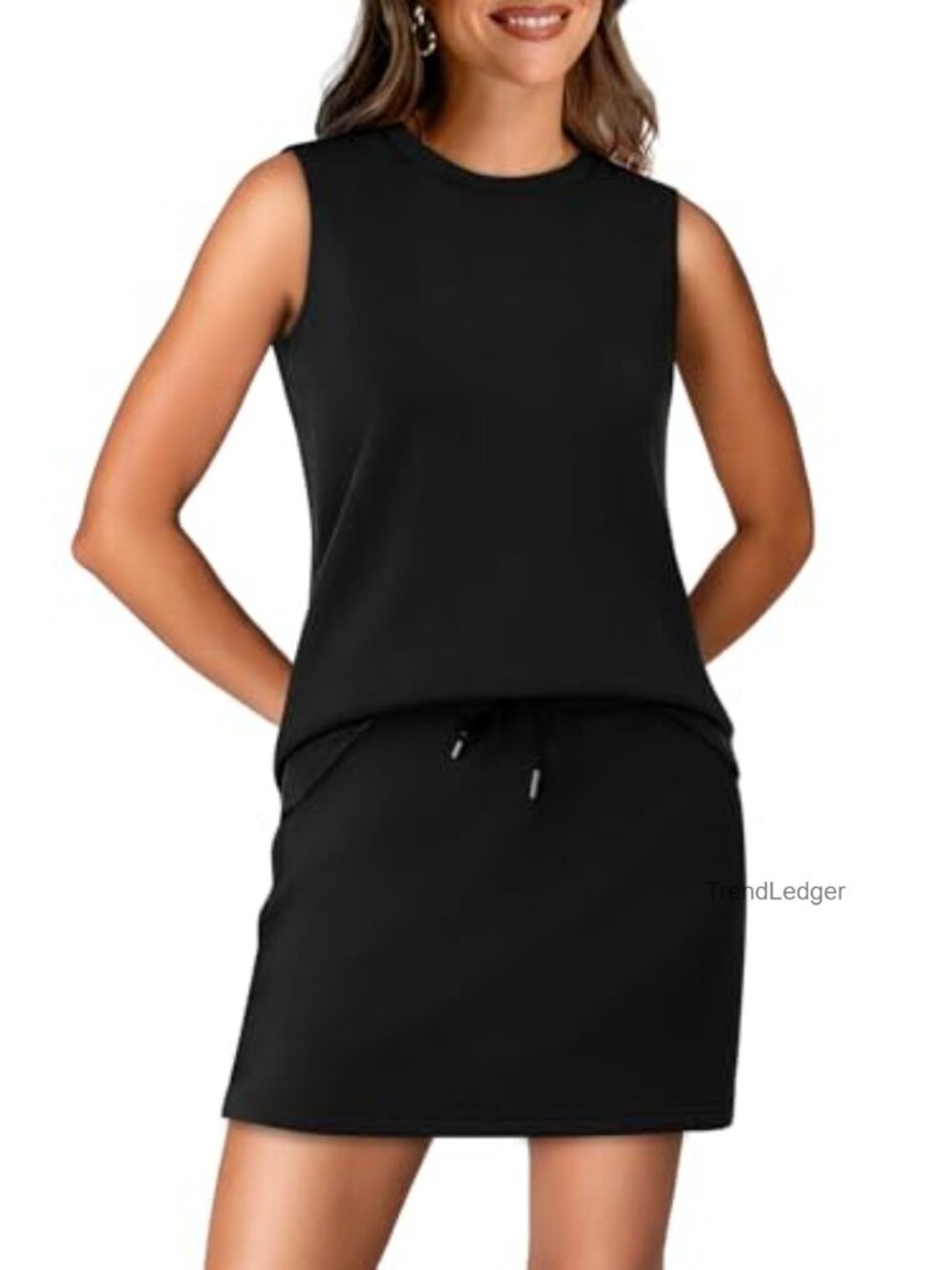 Two Piece Skirt Set for Women, Tennis Skirt with Built-in Shorts, Crewneck Top,